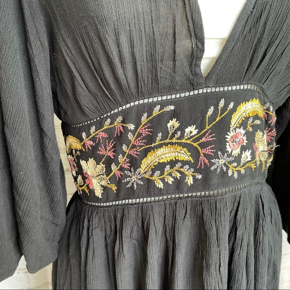 Black Embroidered V-Neck Mini Dress - Picture 4 of 10